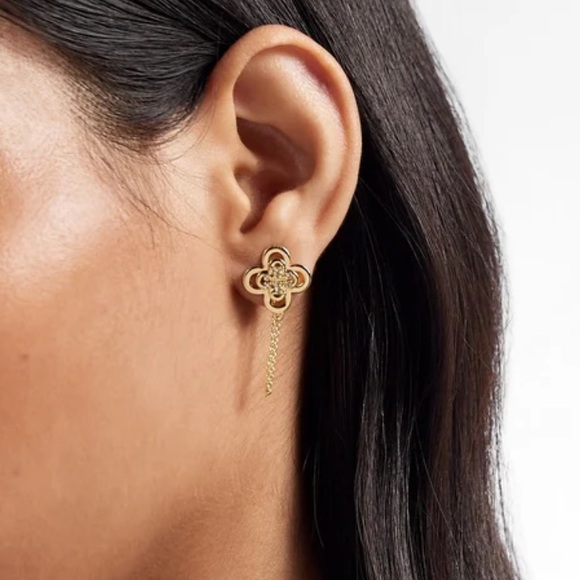 Tory Burch Kira Clover front-back stud earrings. - Picture 3 of 7